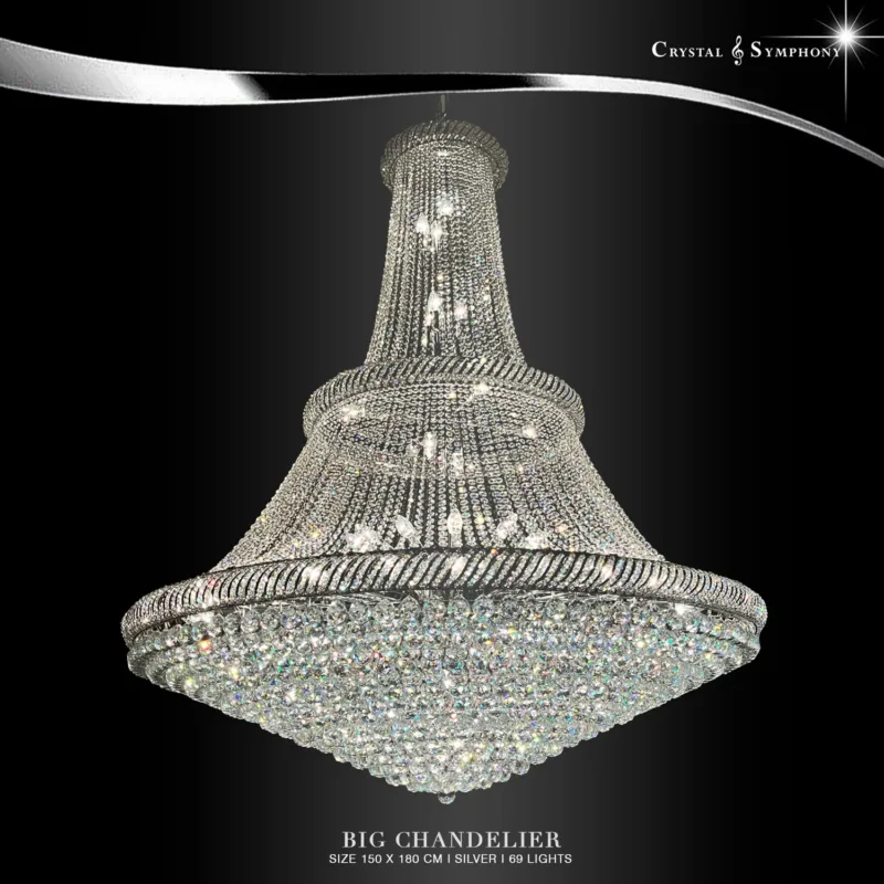 โคมไฟระย้าคริสตัล สูง 1.8 เมตร KRIC-9711/1500/S โคมไฟคริสตัล คุณภาพสูง เม็ดคริสตัลมีความสวยงามเปล่งประกาย เพิ่มความหรูหรา Luxury ให้กับห้องคุณได้เป็นอย่างดี