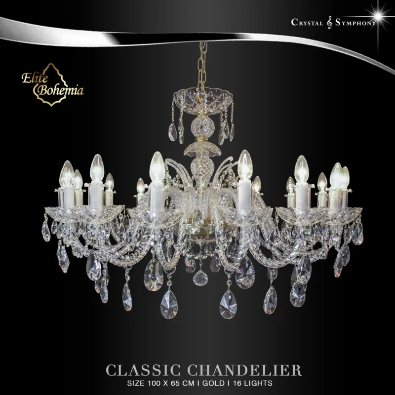 โคมไฟระย้า Elite Bohemia E/L100/16/02PB/G โคมไฟคริสตัล แบรนด์ Elite Bohemia จาก Czech Republic โคมไฟ Hand Made ก้านเกลียว ตัวคริสตัลเปล่งประกาย