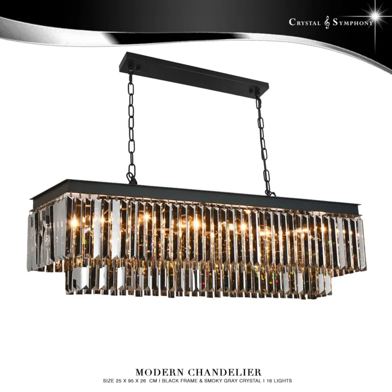 โคมไฟโต๊ะอาหาร KRIUS-CS91/D95L12BSM สไตล์โมเดิร์น คุณภาพสูง เม็ดคริสตัลมีความสวยงามเปล่งประกาย เพิ่มความหรูหรา Luxury ให้กับห้องคุณได้เป็นอย่างดี