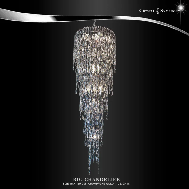 โคมไฟโถงบันไดโมเดิร์น KRISQ-19315/48L19SG ขนาดใหญ่ คุณภาพสูง เม็ดคริสตัลมีความสวยงามเปล่งประกาย เพิ่มความหรูหรา Luxury ให้กับห้องคุณได้เป็นอย่างดี