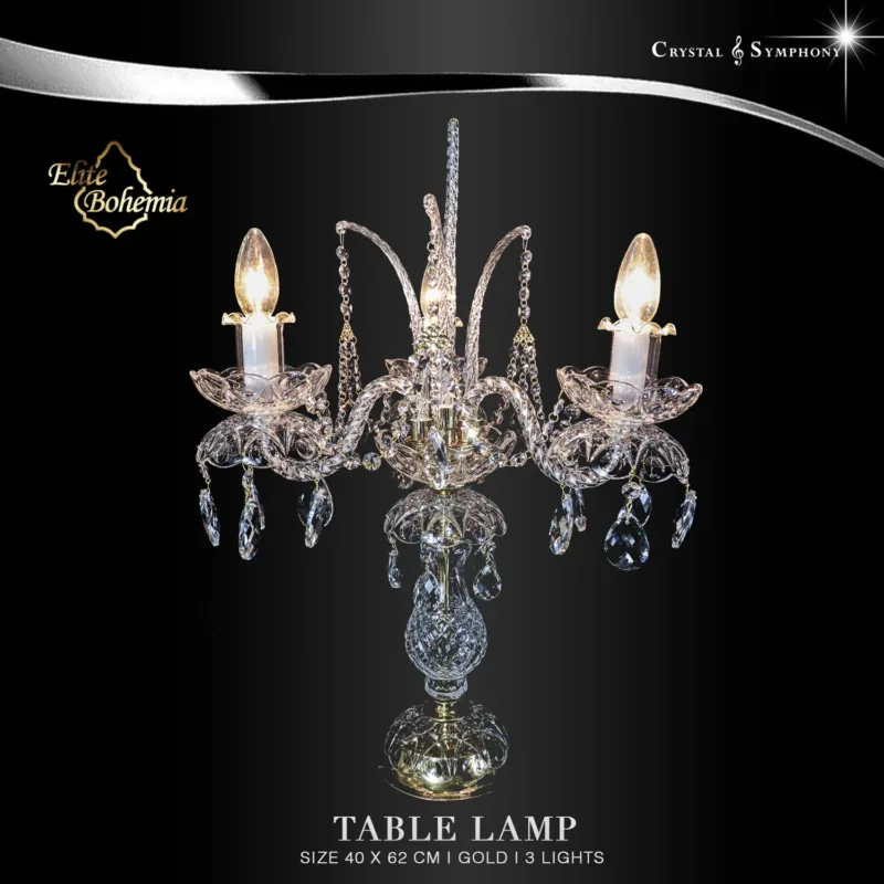 โคมไฟตั้งโต๊ะคริสตัล 3 ก้าน Elite Bohemia E/S100/3/40PB/G